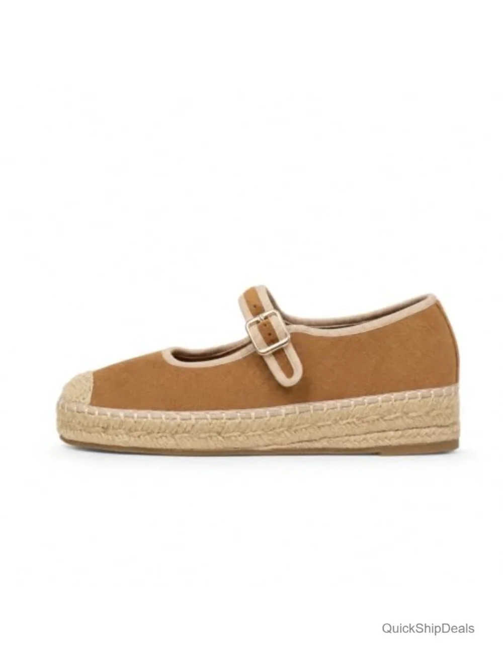 Suede Leather Mary Jane Espadrilles Platform Flats Round Toe Buckle